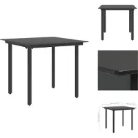 vidaXL Table de jardin noire 80x80x74 cm Acier et verre - Tables de jardin