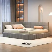 Flieks Canapé-lit Canapé-lit 160x200cm, Lit rembourré avec sommier à lattes, Lit d'adolescent Lit d'enfant avec accoudoirs et dossier, Lit double Lit de jour, Velours, Gris