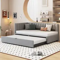MODFU Canapé-lit en L avec lit gigogne 90/180 × 200 cm, canapé-lit multifonctionnel, lit pour enfants et adolescents, gris clair (sans matelas)