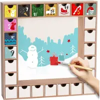 Ed Brubaker Calendrier de l'Avent réutilisable à remplir avec 24 tiroirs - Calendrier de Noël DIY à peindre, à bricoler et à décorer soi-même - vierge - hauteur 33 cm