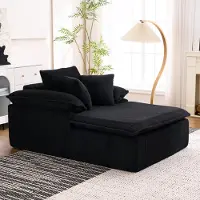 OKWISH Méridienne - Méridienne Canapé Dossier Haut avec Accoudoirs Larges, Assise Confortable en Velours Côtelé, Noir 177x122x92 cm