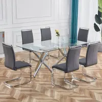 Flieks Chaise de salle à manger Set de 4 chaises cantilever Set de chaises rembourrées avec dossiers Structure métallique simili-cuir, Gris