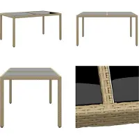 vidaXL Table de jardin 150x90x75 cm verre dur et poly rotin beige - Table de jardin - Tables de jardin - Table de jardin à manger - Outdoor Esstisch