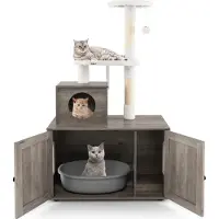StarTech.com Arbre à chat et griffoir - Meubles pour chats - Avec niche pour chat et entrée - Tronc en sisal - 3 niveaux - Balle de jeu - Bois - Gris