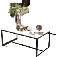OEM Table basse, matériau aggloméré, cadre métallique noir, BLANC