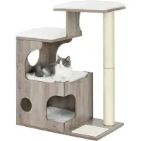 Feandrea Arbre à chat 86 cm, arbre à chat de taille moyenne avec 3 places et une grotte, arbre à chat en MDF avec placage en bois, tronc en sisal, coussins en peluche lavables,