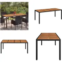 vidaXL Table de jardin avec plateau en bois Noir 190x90x75 cm Poly Rotin - Table de jardin avec plateau en bois - Meubles de jardin avec plateau en bois - Table à manger