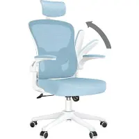 Bigzzia Chaise de bureau - Chaise de bureau ergonomique - Chaise pivotante avec support lombaire - appui-tête, accoudoirs et hauteur réglables - blanc et bleu
