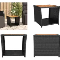 vidaXL Table d'appoint avec plateau en bois noir Poly Rotin & Bois d'Acacia - Table d'appoint - Table de thé - Meubles de jardin