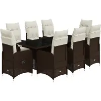 Syfax Ensemble de bistro de jardin 9 pcs coussins marron poly rotin