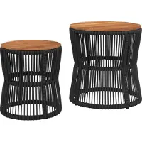 Syfax Tables d'appoint de jardin 2 pcs dessus en bois noir poly rotin