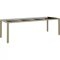 Syfax Table de jardin avec dessus en verre beige résine tressée