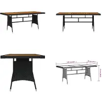 vidaXL Table de jardin noire 160x70x72cm Poly Rotin & Bois massif Acacia - Table de jardin - Table de terrasse - Meubles de jardin