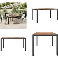 vidaXL Table de jardin avec plateau en bois Noir Poly Rotin & Bois d'Acacia - Table de jardin avec plateau en bois - Meubles de jardin - Table à manger