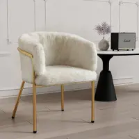Flieks Chaise de salle à manger 1, Chaise de cuisine rembourrée avec pieds en métal, Chaise de salon Chaise de salle à manger Chaise de maquillage, Velours de lapin, Beige