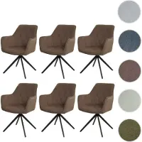 Mendler Lot de 6 chaises de salle à manger HWC-L80, chaise de cuisine rembourrée chaise avec accoudoirs, pivotante, métal tissu/textile marron