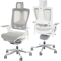 Mendler Fauteuil de bureau MERRYFAIR Wau 2, chaise pitovante, rembourrage / filet, ergonomique blanc/gris