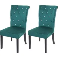Mendler 2x chaise à manger HWC-D22, chaise de cuisine, velours riveté vert foncé, pieds noirs