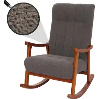Mendler Fauteuil à bascule HWC-K10, fauteuil de relaxation, bois MVG tissu/textile bouclé (450g/m²) gris foncé, structure aspect noyer