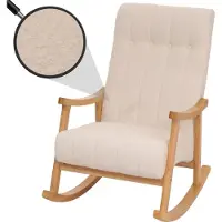Mendler Fauteuil à bascule HWC-K10, fauteuil relax, bois MVG tissu/textile bouclé (450g/m²) crème, piètement naturel