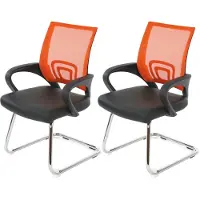 Mendler Lot de 2 chaises de conférence / chaise visiteurs Ancona, simili-cuir orange