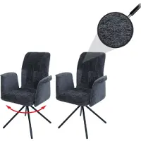 Mendler Fauteuil de salle à manger HWC-N99, pivotant, avec accoudoirs à retour automatique, revêtement en tissu chenille (340 g/m²), couleur gris foncé