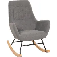 Mendler Fauteuil à bascule HWC-N13, Fauteuil relax à bascule Fauteuil TV, bois massif métal tissu/textile 320g/m² gris foncé