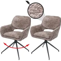 Mendler Lot de 2 chaises de salle à manger HWC-N74, chaise de cuisine, pivotante Auto-Return, tissu chenille (490g/m²) Oeko-Tex marron
