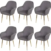 Mendler Lot de 6 chaises de salle à manger HWC-F18, chaise de cuisine, design rétro velours gris, pieds dorés