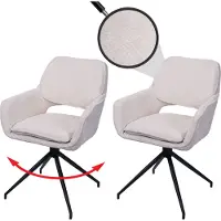 Mendler Ensemble de deux chaises de salle à manger HWC-N74, chaises de cuisine, pivotantes avec système de retour automatique, revêtues en tissu chenille (490g/m²), couleur crème