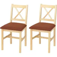 Mendler Lot de 2 chaises de salle à manger HWC-F77, chaise avec dossier, chaise de cuisine, bois massif, tissu, style cottage naturel, rembourrage terracotta