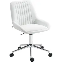 HOMCOM Fauteuil de bureau sans accoudoirs, chaise de bureau ergonomique avec hauteur réglable et pivotant à 360°, cuir synthétique et silicone, pour chambre, télétravail, blanc