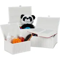 Relaxdays Lot de 12 paniers de rangement, avec couvercle et doublure en tissu, paniers en bambou, boîtes de rangement décoratives, 3 tailles, paniers d'étagère, blancs