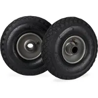 Relaxdays Lot de 8 roues pour diable, roue complète à pneumatique 3.00-4 avec jante en acier, diamètre d'axe de 25 mm, roue de secours, noir-gris