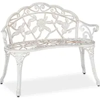 Relaxdays Banc de jardin , 2 places, motif roses, terrasse, balcon, aluminium et fonte, banc de style ancien, 78 x 98 x 57 cm, blanc/bronze