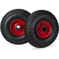 Relaxdays Lot de 4 roues pour diable, 3.00-4, roue complète à pneumatique avec jante en acier, diamètre d'axe de 25 mm, roue de secours, noir et rouge