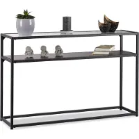Relaxdays Table d'appoint en verre, plateau transparent, structure métallique, étagère, 4 pieds, H x l x P : 70,5 x 110 x 30 cm, noir