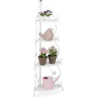 Relaxdays Étagère d'angle à plantes 4 niveaux pour l'intérieur et l'extérieur Métal HBD : 113,5 x 31 x 31 cm Échelle décorative pour plantes blanche -