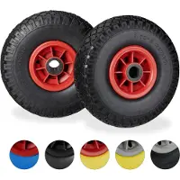Relaxdays Lot de 4 roues pour diable, pneus en caoutchouc plein anti-crevaison 3.00-4", axe de 25 mm, charge maximale de 80 kg, dimensions 260 x 85 mm, noir et rouge