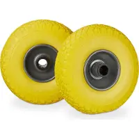 Relaxdays Lot de 4 roues pour diable, anti-crevaison, pneus en caoutchouc plein 3.00-4 PU, jante en acier, axe de 25 mm, charge maximale de 100 kg, dimensions 260 x 85 mm, couleur jaune-gris