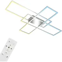 Briloner Plafonnier LED puissant Moderne carré, 46W 6600lm, Avec télécommande pour régler la couleur de la lumière, dimmable, lustre chromé pour le salon, Chambre, 104x71x10cm