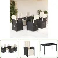 The Living Store 7-pièces salon de jardin avec coussins noir poly rotin