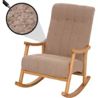 Mendler Fauteuil à bascule HWC-K10, fauteuil relax, bois MVG tissu/textile bouclé (450g/m²) taupe, piètement naturel