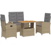 Syfax Ensemble à manger de jardin coussins 4 pcs beige résine tressée