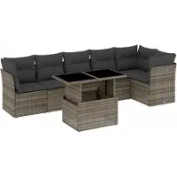 Syfax Salon de jardin avec coussins 7 pcs gris résine tressée