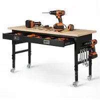Vevor Établi Atelier sur Roulettes 152,4x61 cm Établi Garage Réglable en Hauteur 76-101 cm Table Travail Charge 680 kg pour Bricolage Bureau