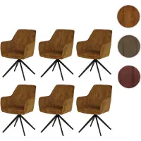 Mendler Lot de 6 chaises de salle à manger HWC-L79, chaises de cuisine avec accoudoirs pivotants et mécanisme de retour automatique, velours 440 g/m² aspect daim, jaune moutarde