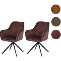 Mendler Lot de 2 chaises de salle à manger HWC-L79, chaises de cuisine avec accoudoirs pivotants et retour automatique, velours 440 g/m² aspect daim, marron terracotta
