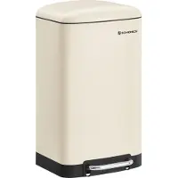 Songmics Poubelle, 30 litres Poubelle à pédale, en acier, avec seau intérieur et couvercle, Softclose, étanche à l'air, pour la cuisine, blanc crème LTB001A01