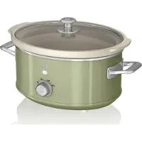 Swan SF17021GNEU Retro Slow Cooker 3,5L, Céramique antiadhésive sans PFOA ni PTFE, Vintage Green